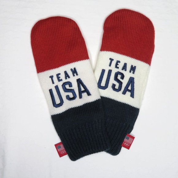 TEAM USA Womens Knit Mittens Gloves Size Adult Winter Olympic Red White Blue - Picture 1 of 7